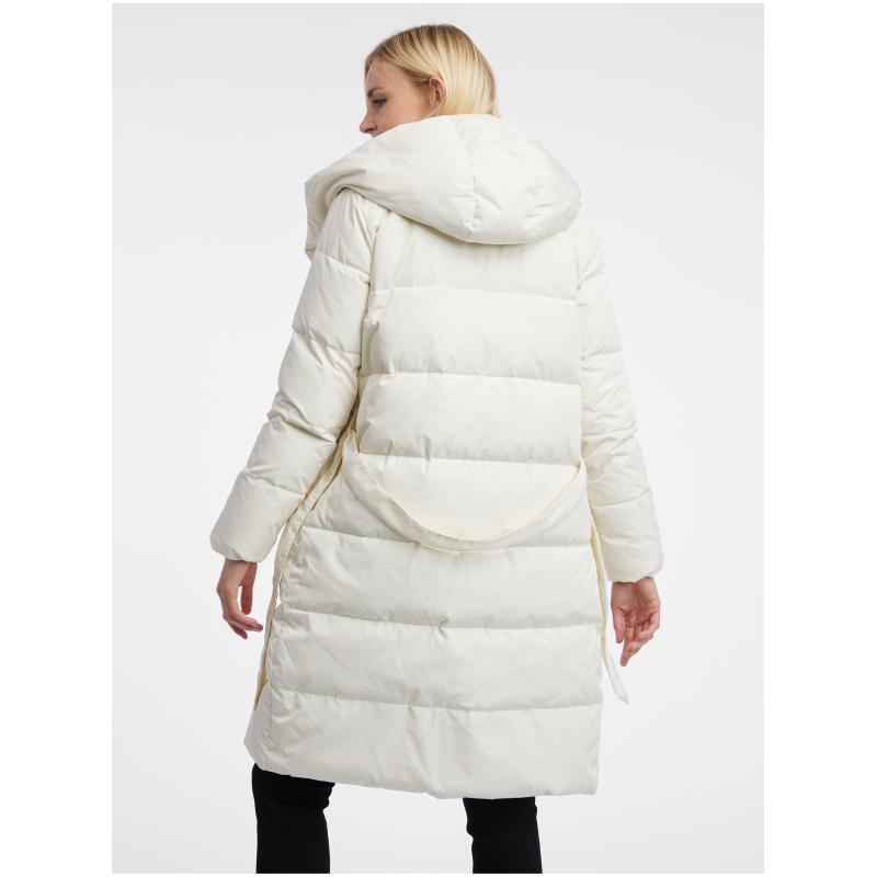 Krémový dámsky páperový kabát