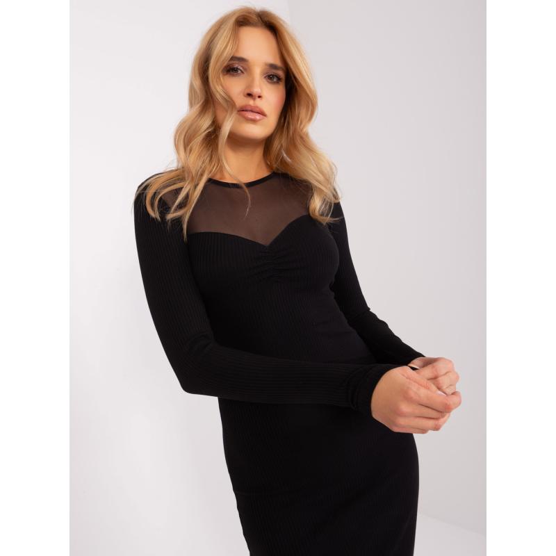 Dámské šaty se síťovaným výstřihem BASIC FEEL GOOD černé 