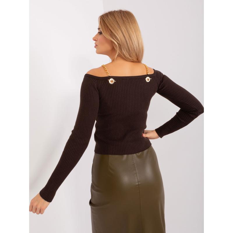Dámsky sveter bez ramien AMAR tmavohnedý