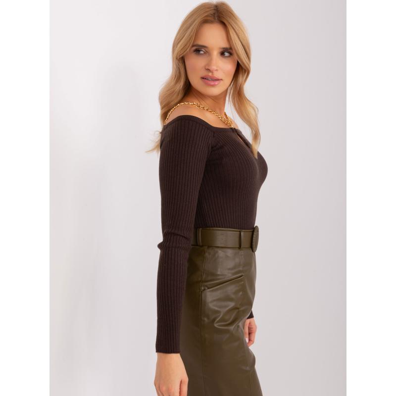 Dámsky sveter bez ramien AMAR tmavohnedý