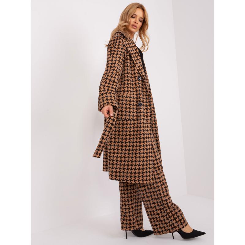Dámský kabát s páskem ANATOLA hnědý a černý