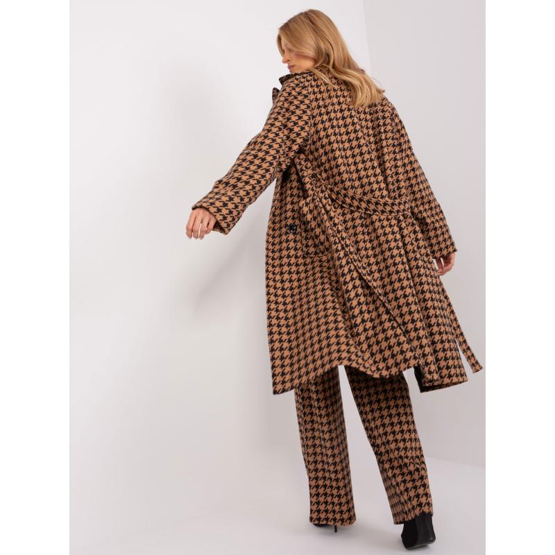 Dámský kabát s páskem ANATOLA hnědý a černý