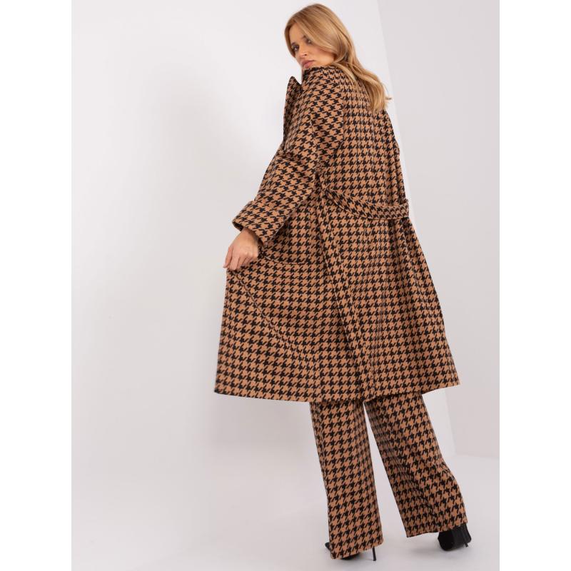 Dámský kabát s páskem ANATOLA hnědý a černý