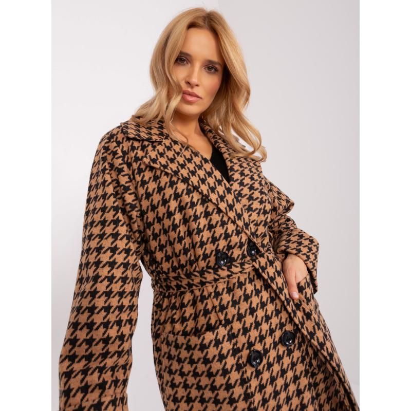 Dámský kabát s páskem ANATOLA hnědý a černý