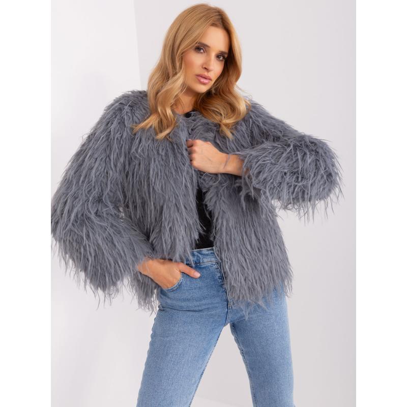 Dámská bunda s kapsami kožešinová ANDREI šedá