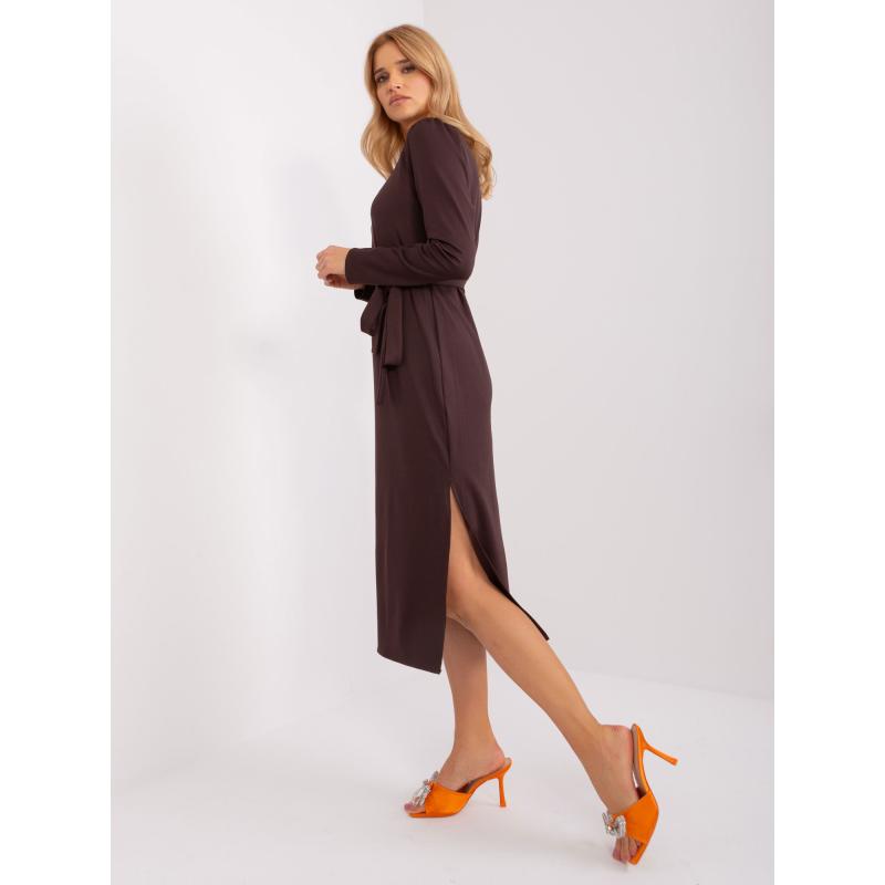 Dámské šaty s páskem KOKA tmavě hnědé