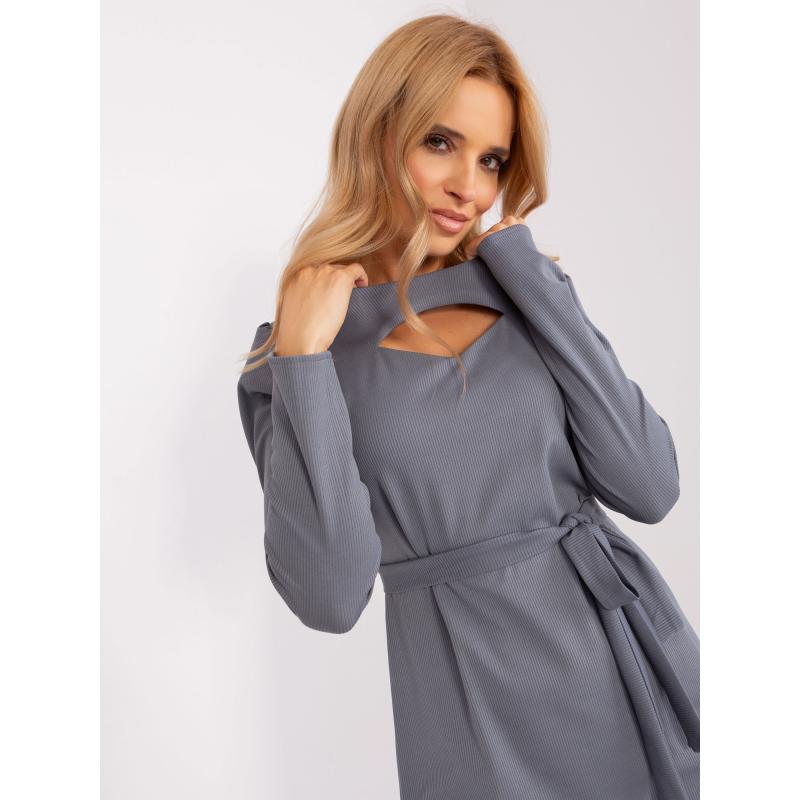 Dámské šaty v midi délce pruhované koktejlové ATIFA grafitové  