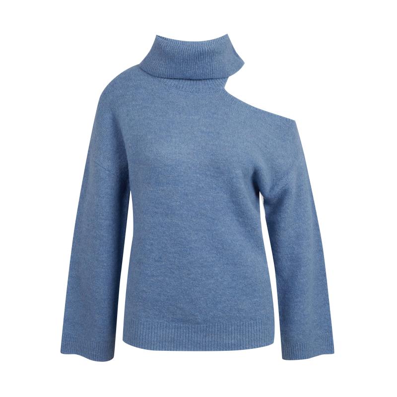 Světle modrý dámský rolák s průstřihem