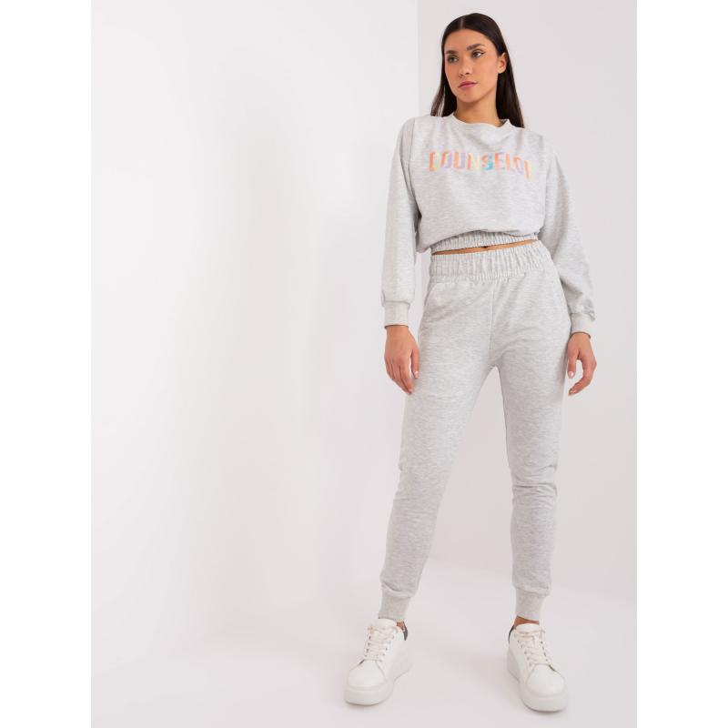 Dámska súprava s mikinou s kapucňou s farebným PABLO svetlosivá