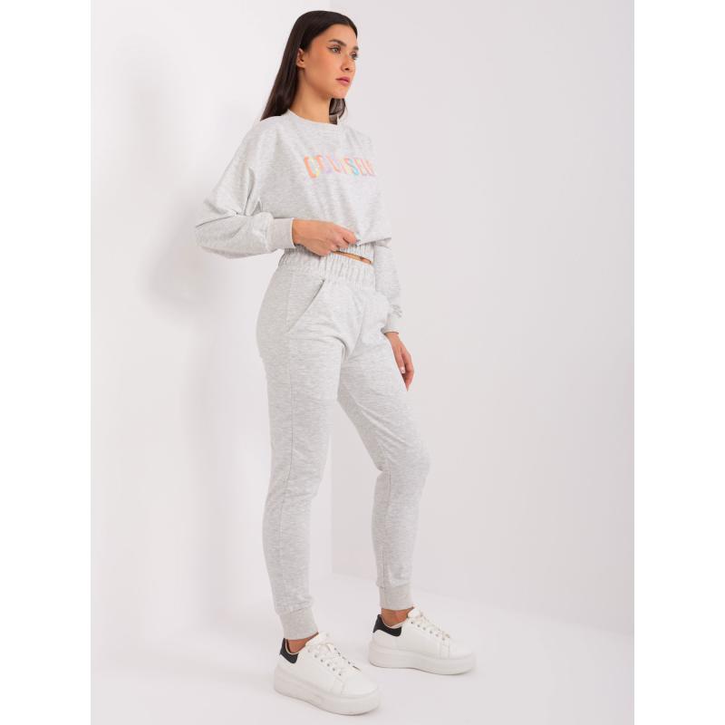 Dámska súprava s mikinou s kapucňou s farebným PABLO svetlosivá