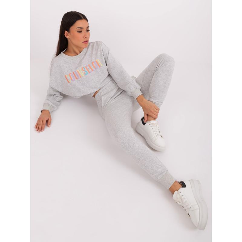 Dámska súprava s mikinou s kapucňou s farebným PABLO svetlosivá