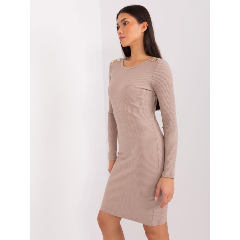 Női csíkos miniruha BASIC FEEL GOOD sötétbézs színben