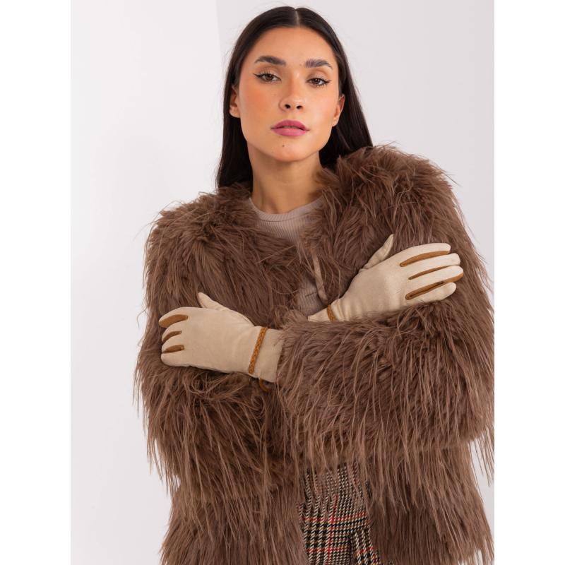 Női kesztyű díszítő övvel YNEZ bézs