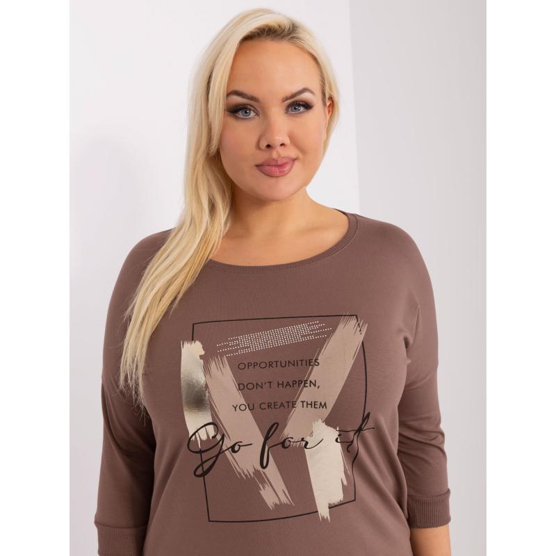 Dámská halenka s 3/4 rukávy plus size IMANA hnědá