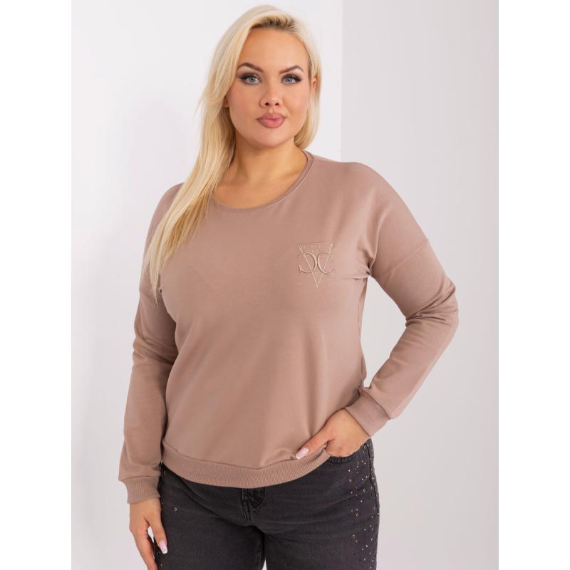 Dámska plus size blúzka s rukávmi DAHLIA tmavobéžová