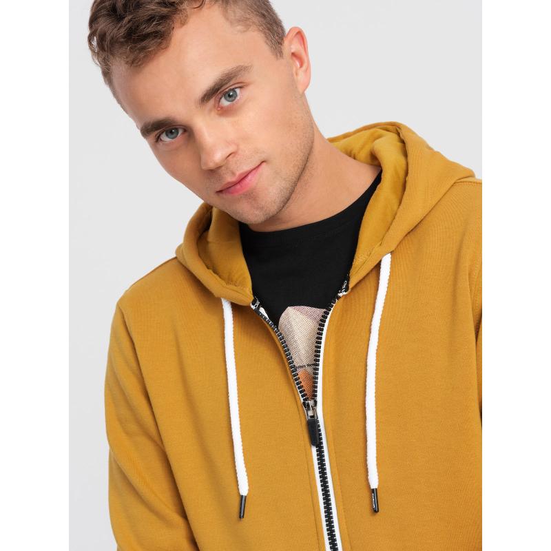 Pánská mikina na zip s kapucí BASIC hořčicová