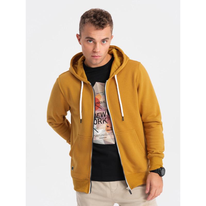 Pánská mikina na zip s kapucí BASIC hořčicová