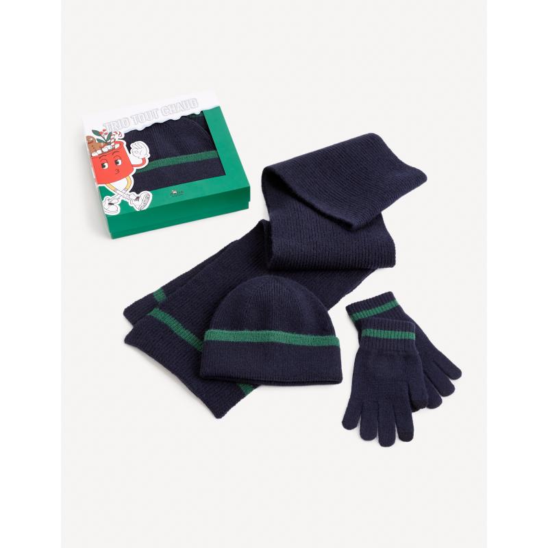 Čiapka, šál a rukavice v darčekovom balení Tmavo modrá
