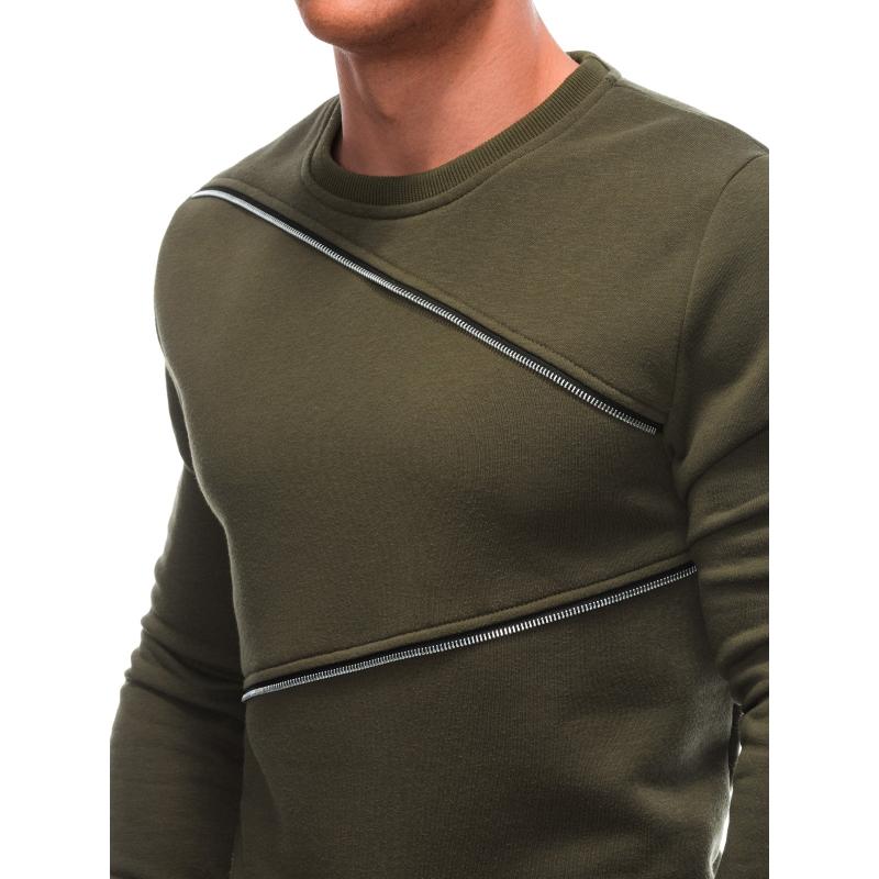 Férfi melegítőfelső díszes cipzárral OM-SSNZ-22FW-005 sötét olívazöld