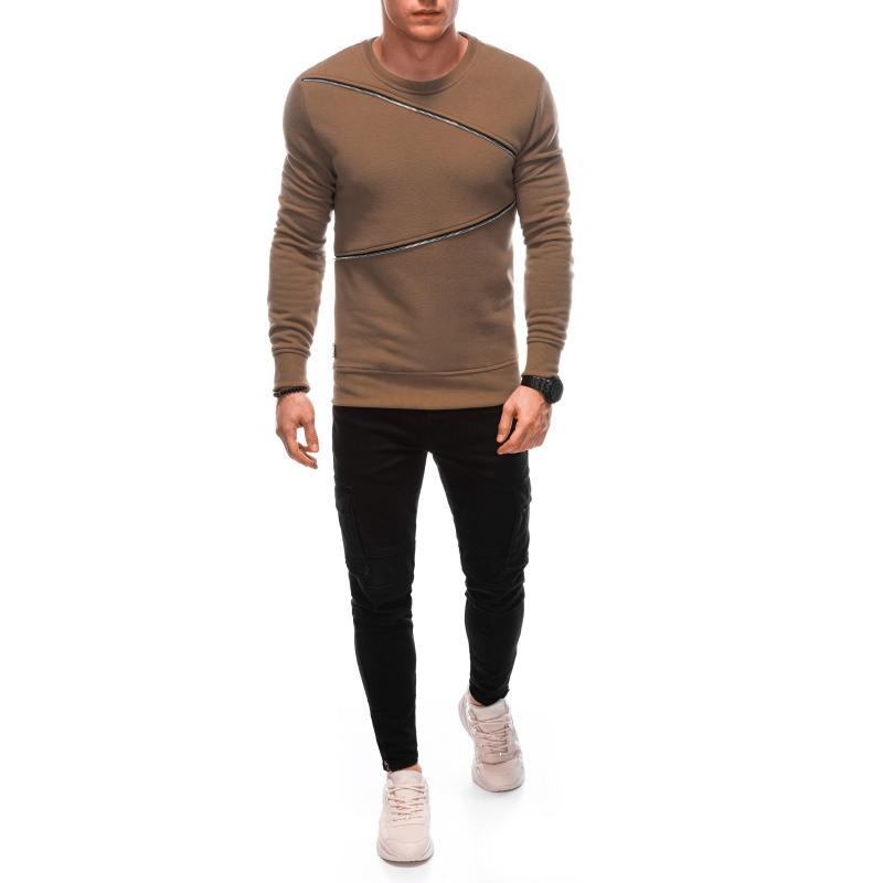 Pánská mikina s ozdobnými zipy OM-SSNZ-22FW-005 hnědá 