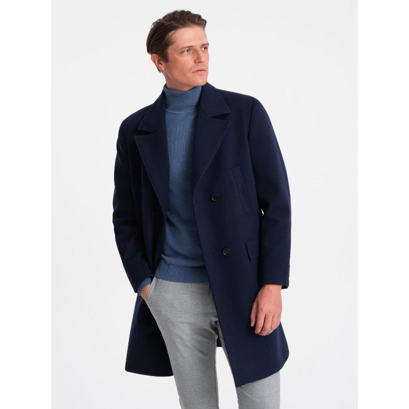 Pánský dvouřadový kabát s podšívkou V3 OM-COWC-0107 tmavě modrý 