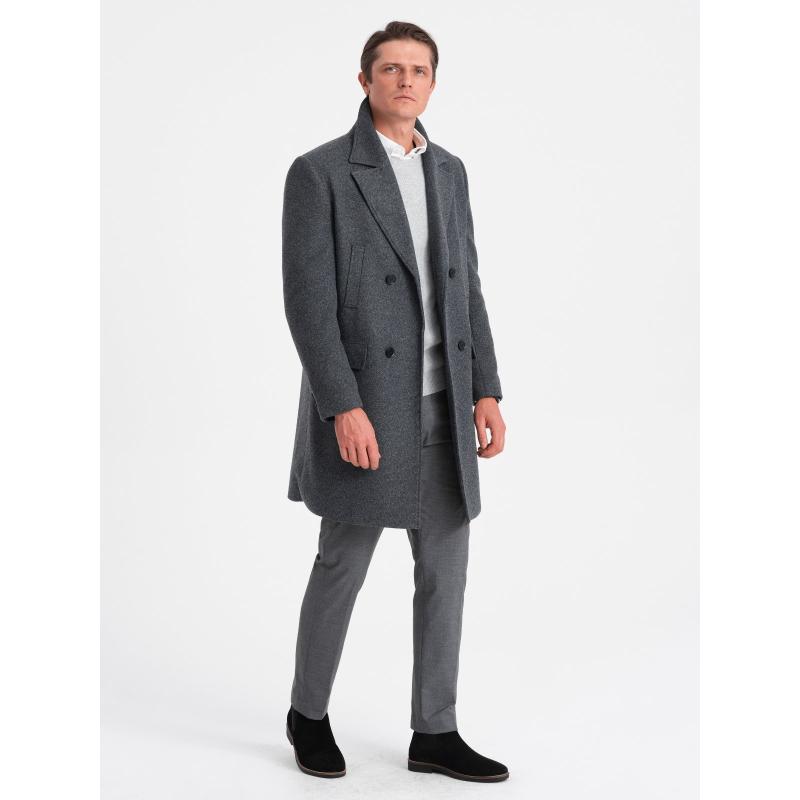 Pánsky dvojradový kabát s podšívkou V2 OM-COWC-0107 grafitový