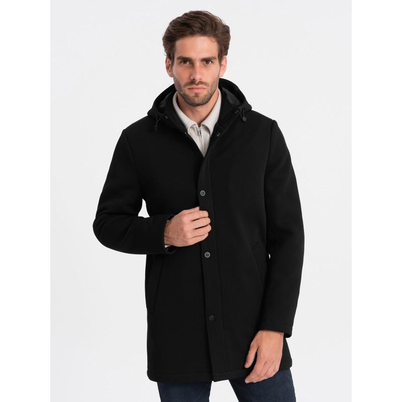 Pánský zateplený kabát s kapucí a skrytým zipem V1 OM-COWC-0110 černý 