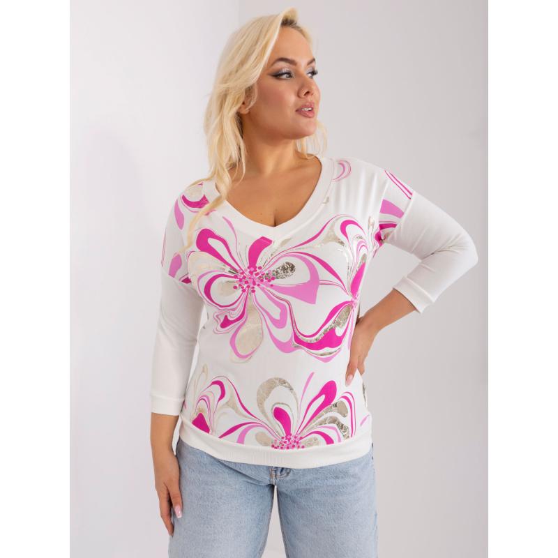 Dámská halenka plus size s třpytivým potiskem AMTOLA růžová a ecru  