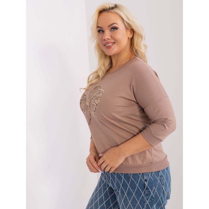 Dámska blúzka 3/4 rukáv plus size WENA tmavobéžová