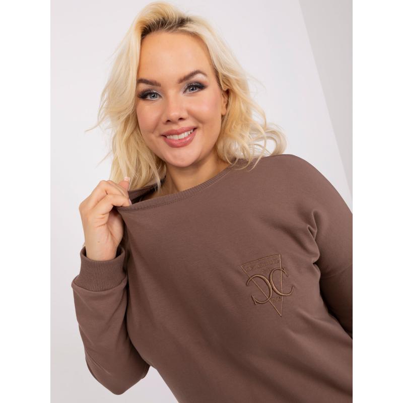 Dámska plus size blúzka s vreckom so záplatou DERA hnedá