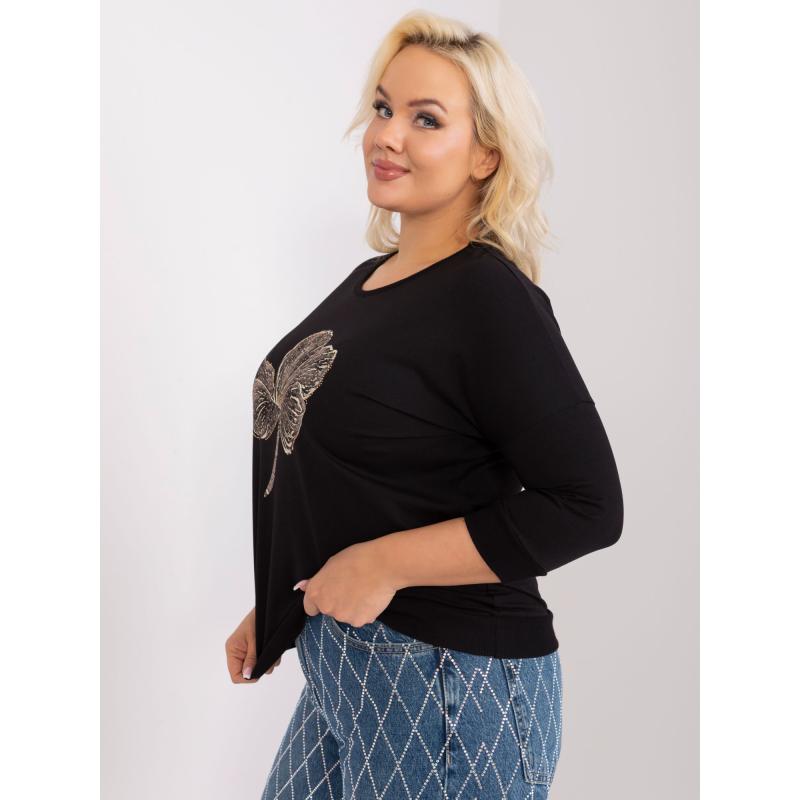 Dámská halenka plus size se třpytivým potiskem CRISPA černá 