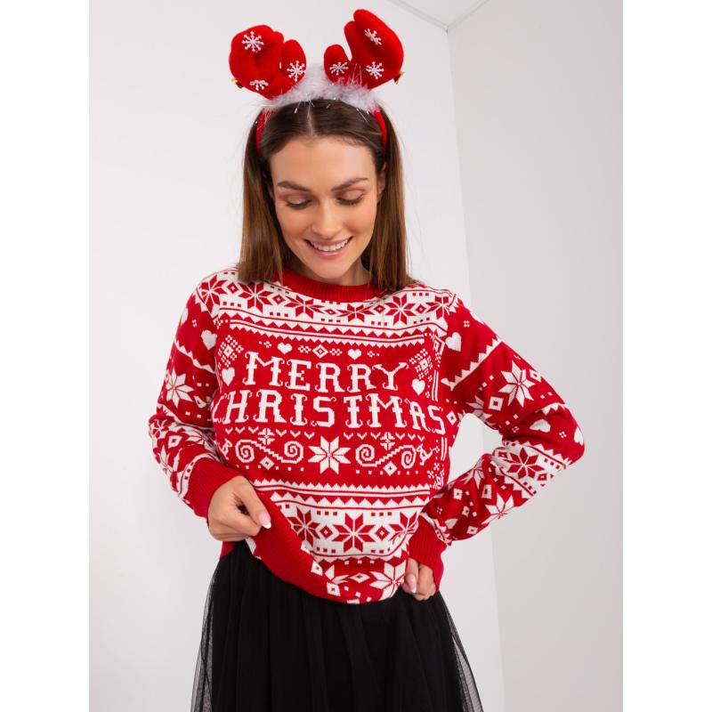 Női pulóver ünnepi motívummal SUBLEVEL piros