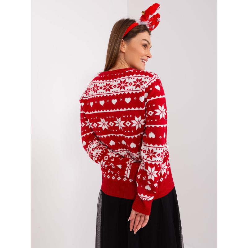 Női pulóver ünnepi motívummal SUBLEVEL piros