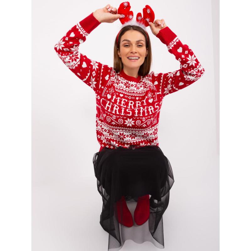 Női pulóver ünnepi motívummal SUBLEVEL piros
