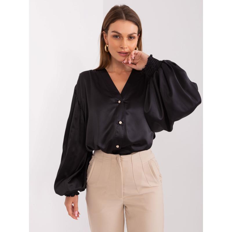 Dámska košeľa s ozdobnými gombíkmi VIKIRA čierna