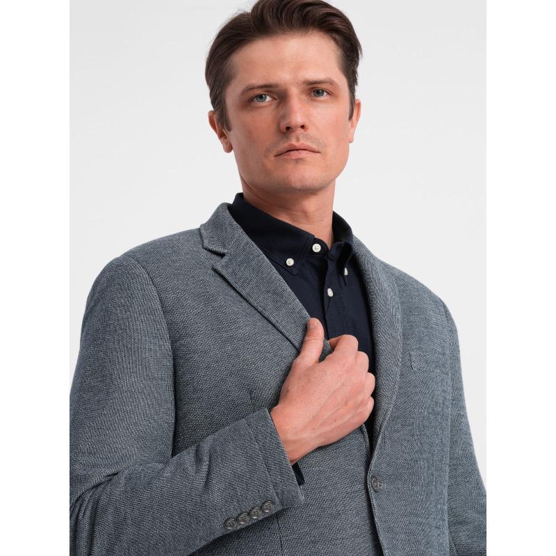 Pánské sako s nášivkami na loktech V2 OM-BLZB-0108 tmavě modrá 