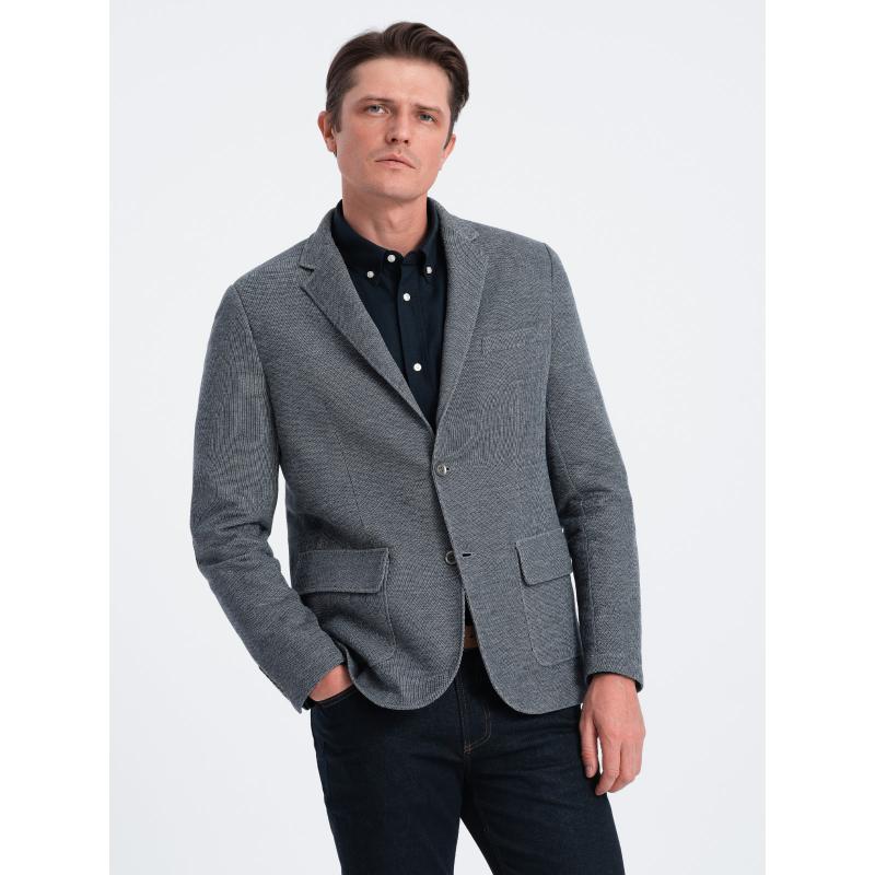 Pánské sako s nášivkami na loktech V2 OM-BLZB-0108 tmavě modrá 