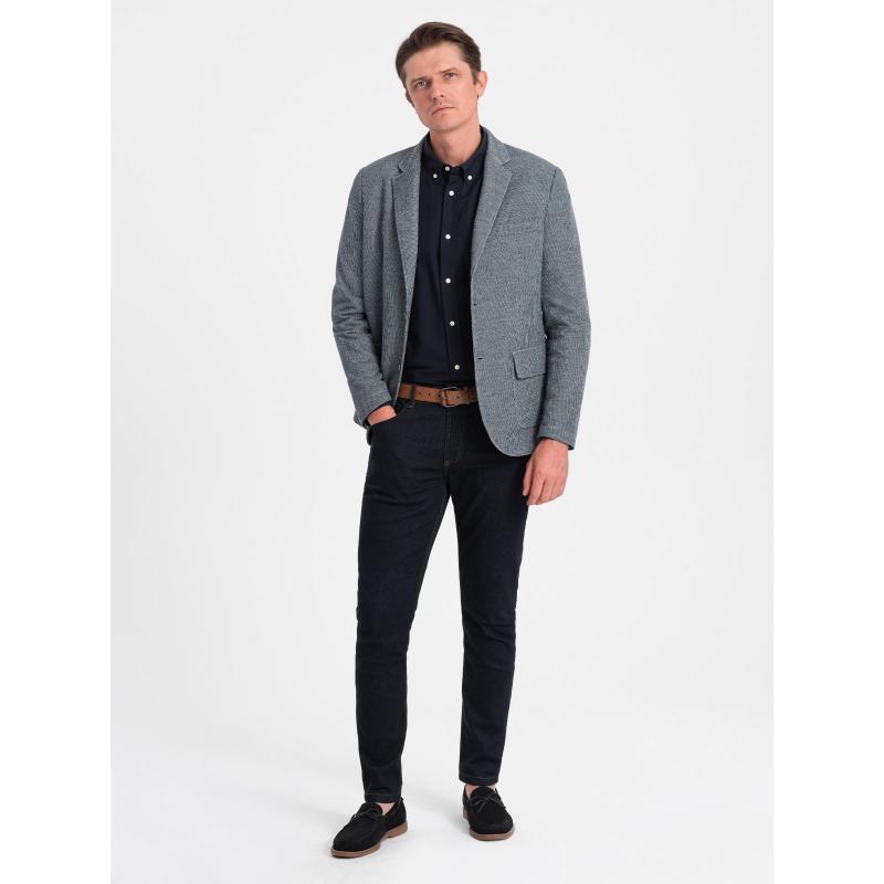 Pánské sako s nášivkami na loktech V2 OM-BLZB-0108 tmavě modrá 