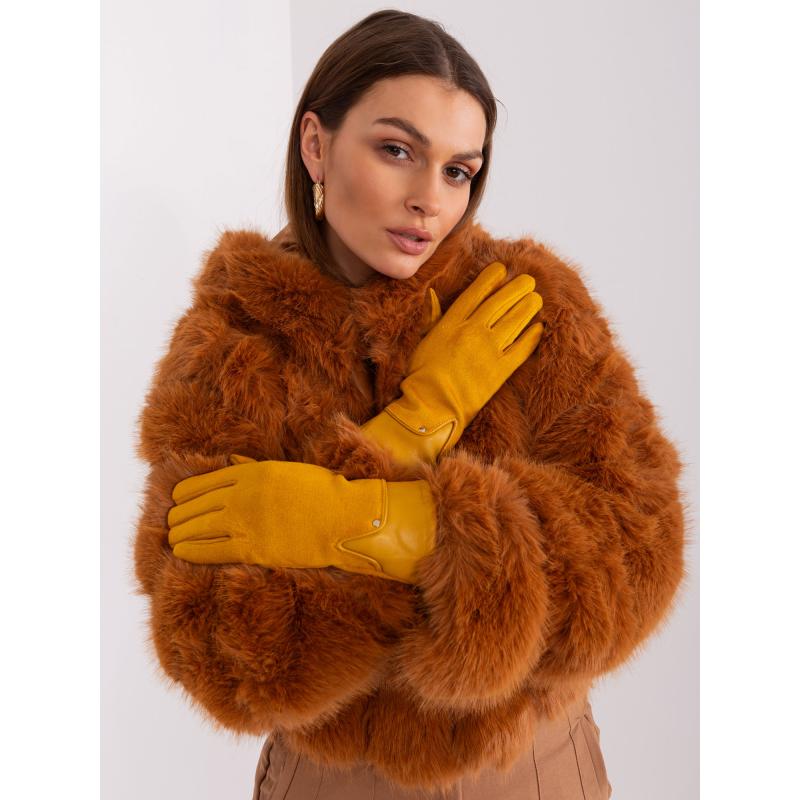 Dámské rukavice s vložkami z ekokůže SORA tmavě žluté