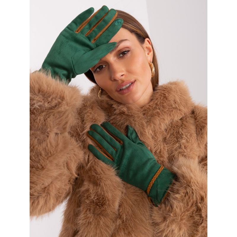 Női kesztyű VIVA sötétzöld, díszítő csíkokkal