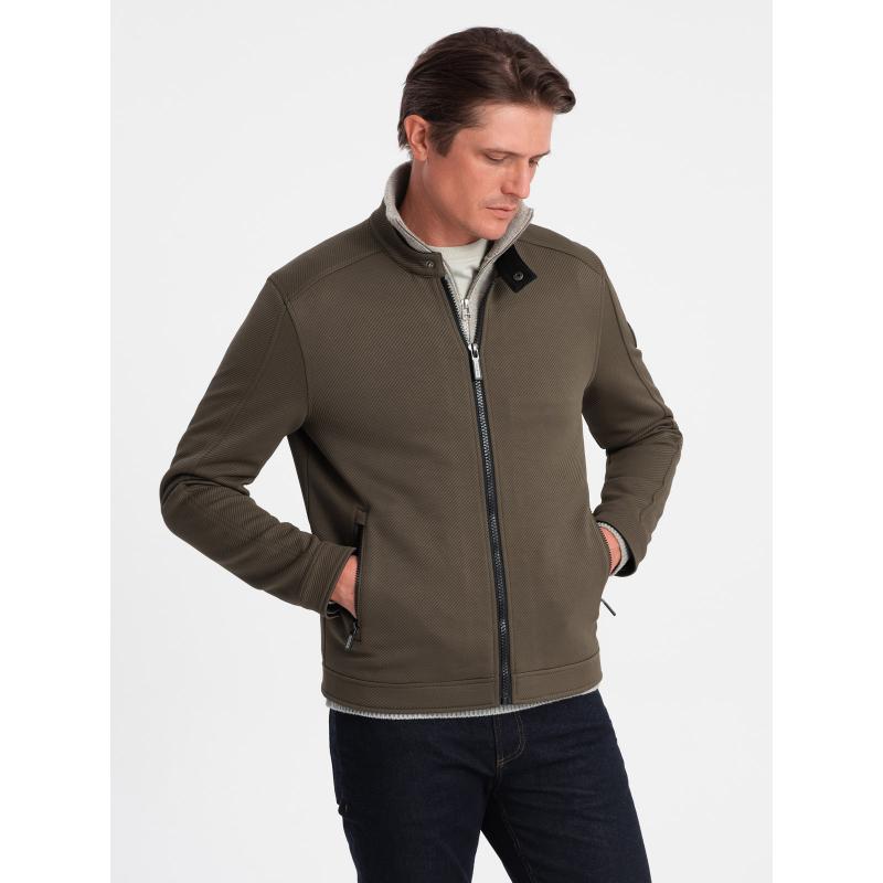 Pánska bunda BIKER tmavo olivovo zelená