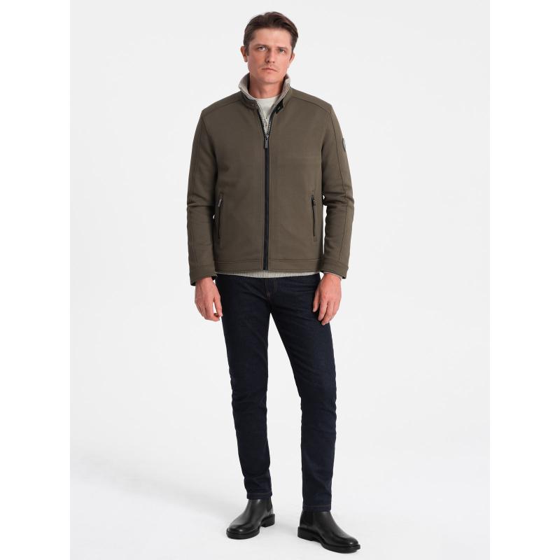 Pánska bunda BIKER tmavo olivovo zelená