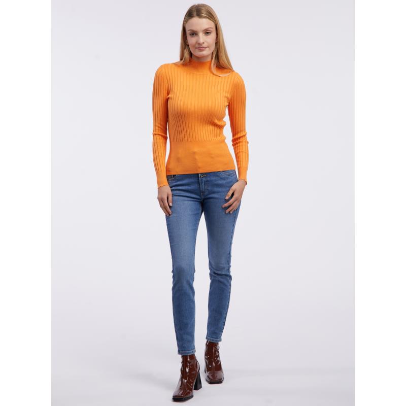 Narancssárga női bordás pulóver
