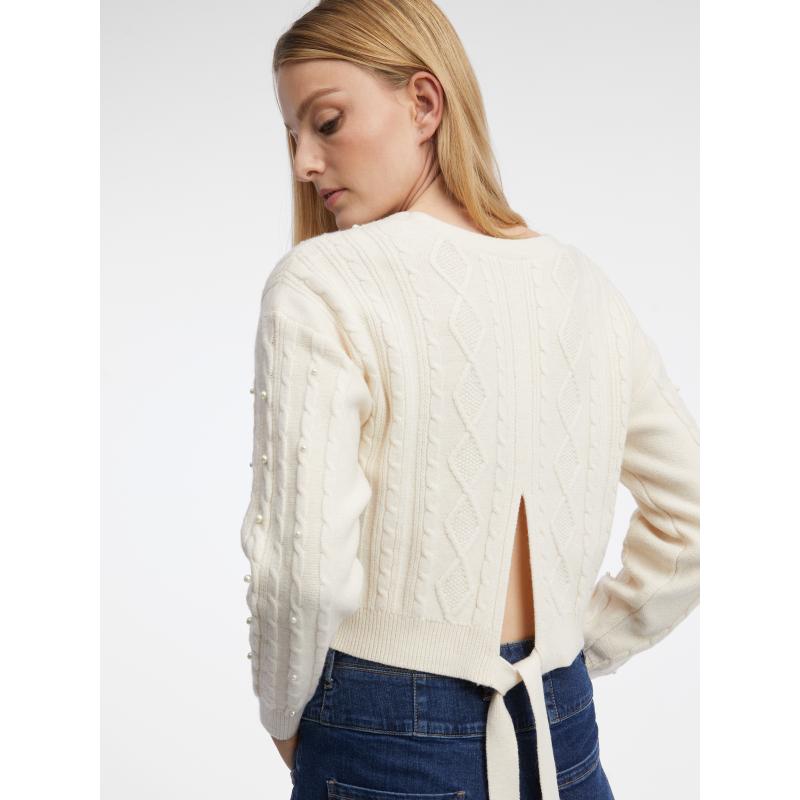 Krémszínű női csavart pulóver