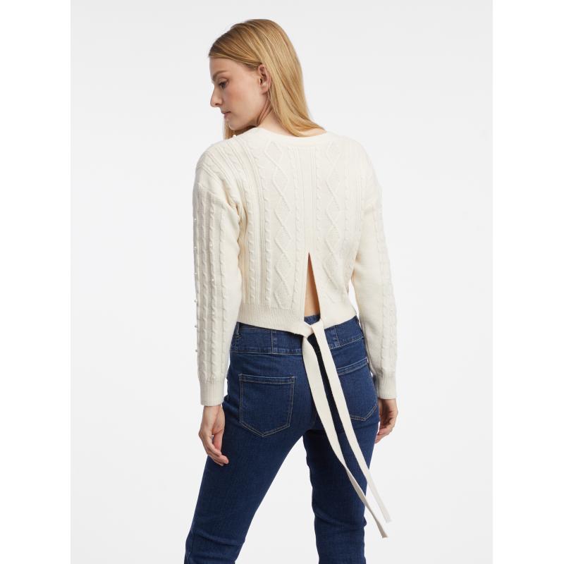 Krémszínű női csavart pulóver