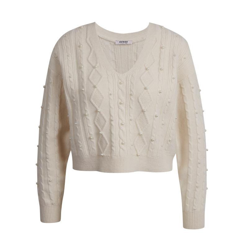 Krémszínű női csavart pulóver