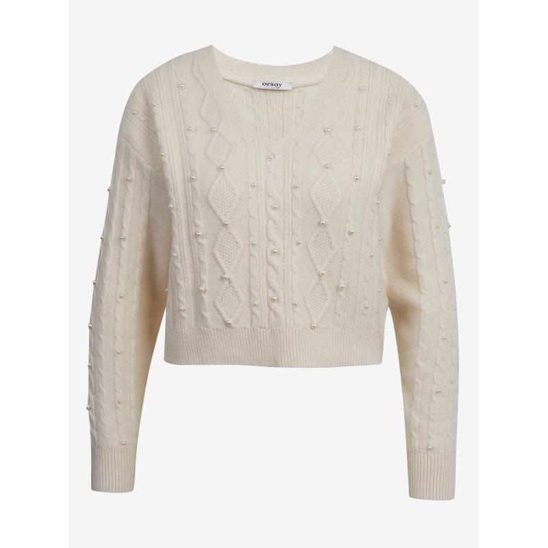 Krémszínű női csavart pulóver