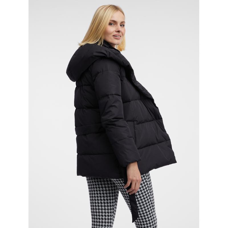 Fekete női téli steppelt kabát