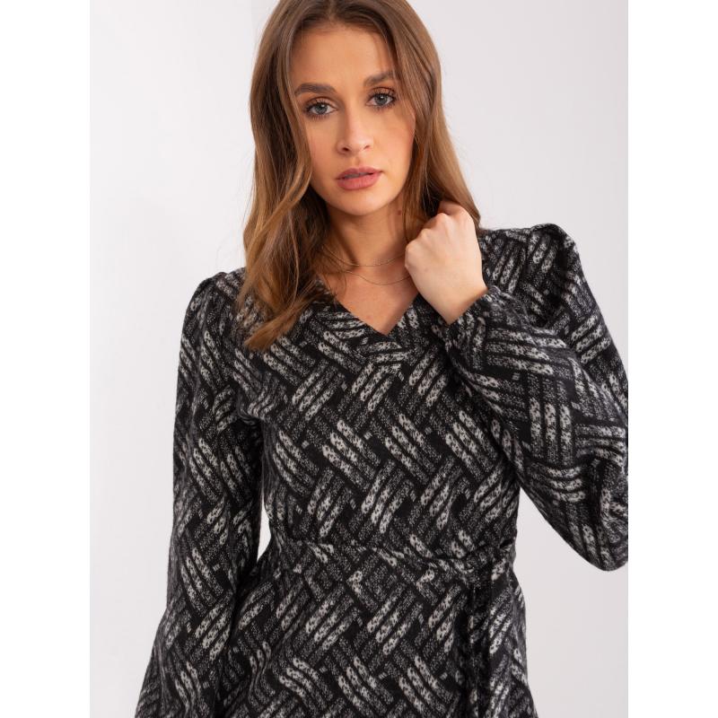 Dámske šaty s dlhým rukávom KRIA čierno-sivé