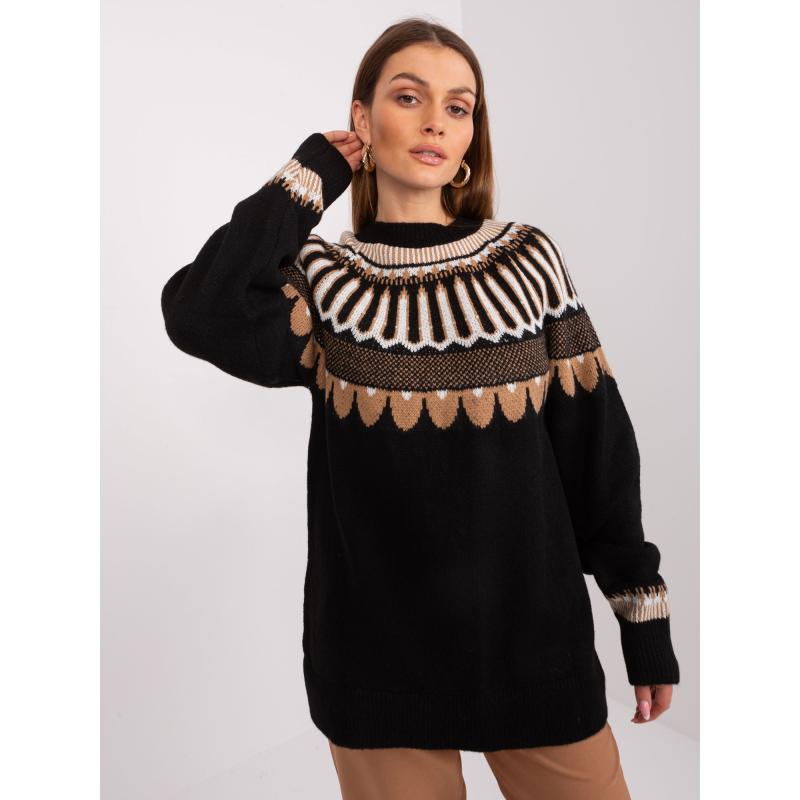 Női pulóver állógallérral RUE PARIS fekete